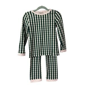 Sugar Bee‎ Kids Green White Gingham Long Sleeve Pajama Set Size 5 Soft Holiday